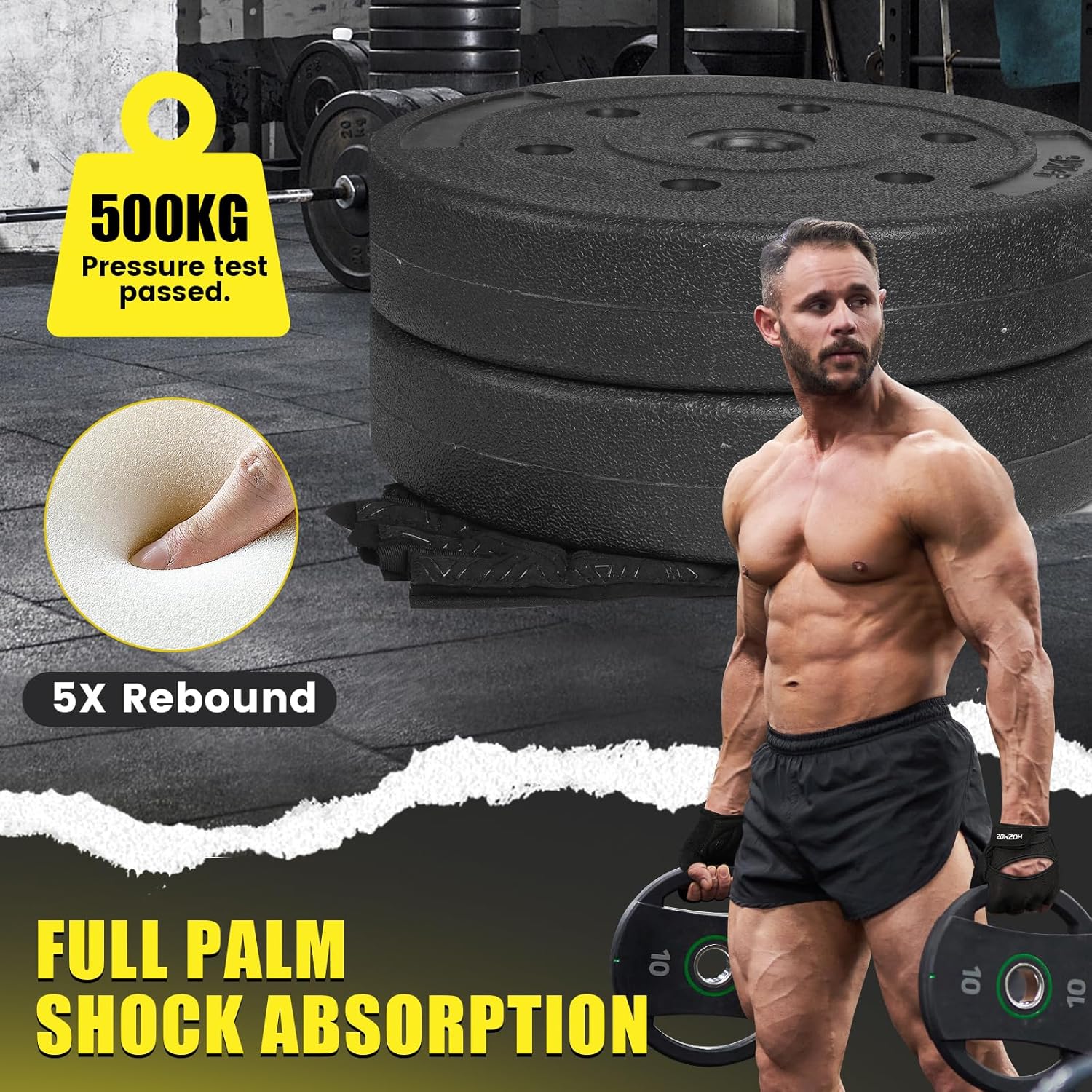 Ventilated Weight Lifting Gloves, Thick Padded Workout Gym Gloves with Full Palm Protection & Grip & Shock Absorption