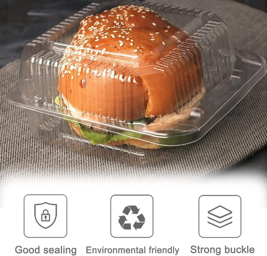 100 Pack Clear Plastic Square Hinged Food Container,Disposable Plastic To Go Containers with Clear Lids,Cake Slice