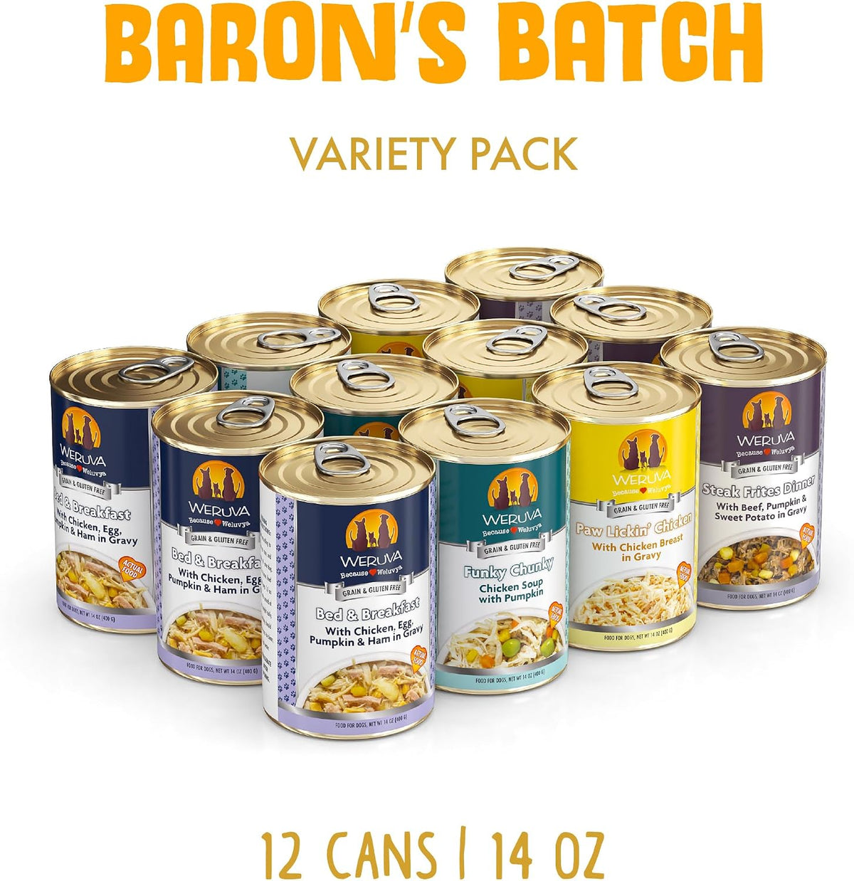Classic Dog Food, Variety Pack, Baron's Batch, Wet Dog Food, 14oz Cans (Pack of 12)