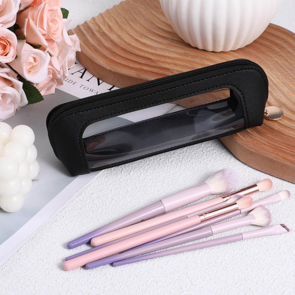 Clear Makeup Bag, PU Leather Mini Makeup Pouch Portable Makeup Brush Case