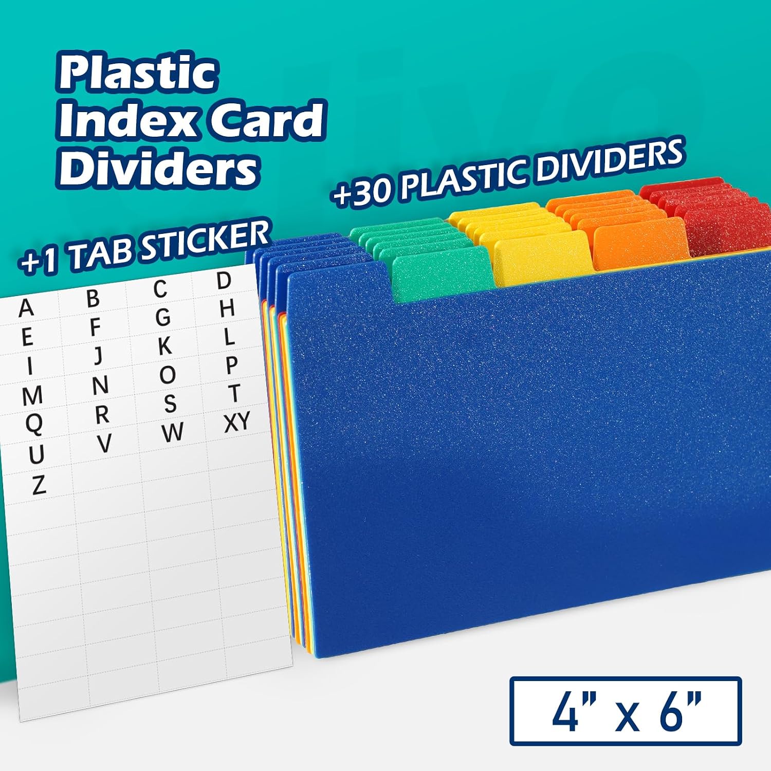 4x6 Index Card Dividers Tabs, Plastic A-Z Guides, Colored, 30 Pack | 4 x 6 Inch, Poly Plastic, Alphabet and Blank