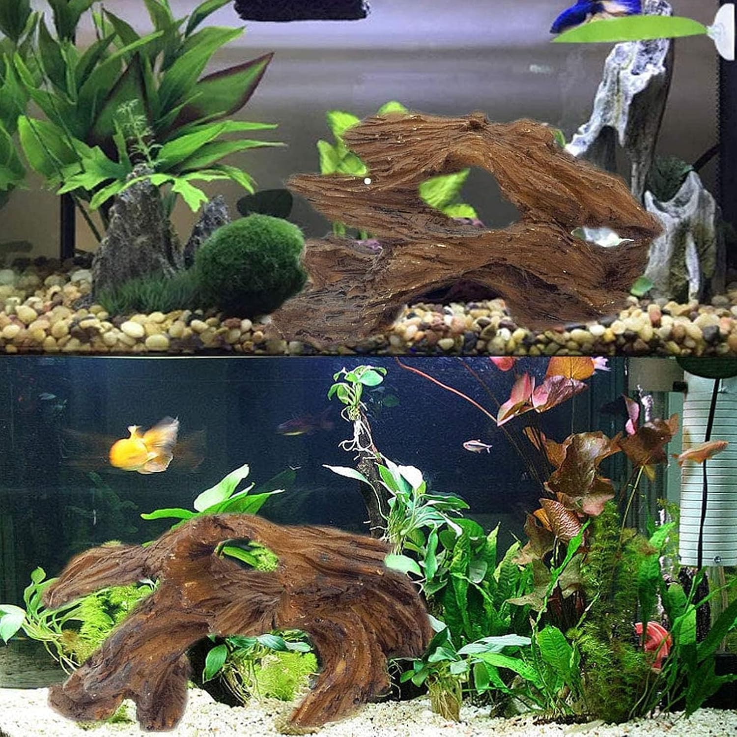 4 Pcs Aquarium Resin Driftwood Decoration Log Fish Tank Cave Hideout Wood Decor Freshwater Betta Ornament Aquarium