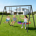 440lbs Swing Frame Set with Stand–Saucer Swing, Belt Swing & Baby Swing, Heavy Duty Metal Swing Set with Adjustable