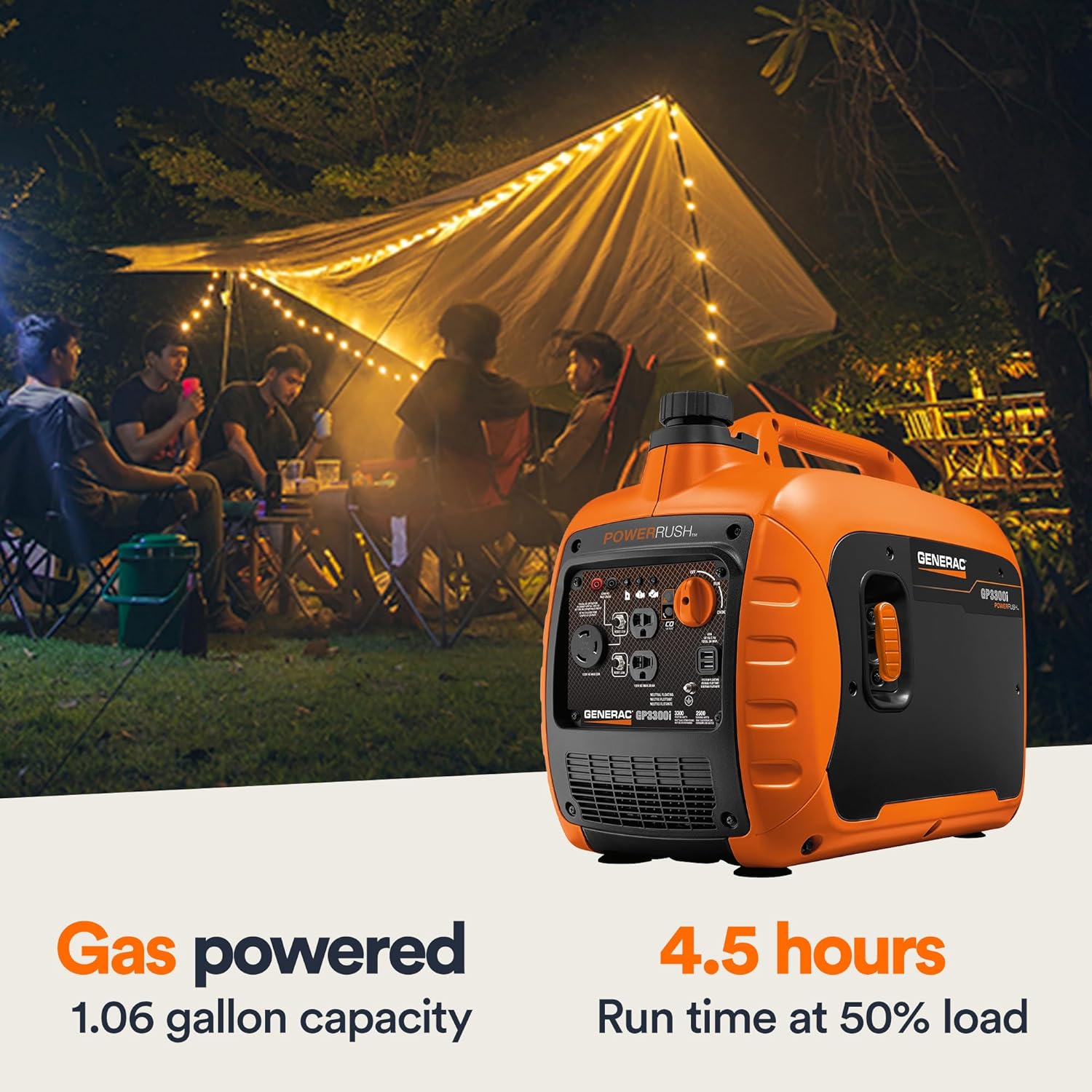 3,300 Watt Gas Powered Portable Inverter Generator, USB Charging | 2,500 Running Watts, Clean Stable Power