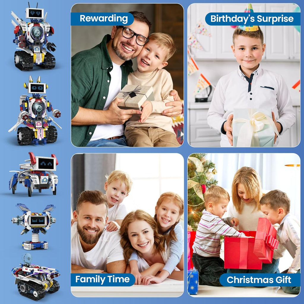STEM Robot Building Kit for Kids Ages 6-16 | 603 PCS 5-in-1 | 4 Control Modes | APP & Remote Control | Rechargeable
