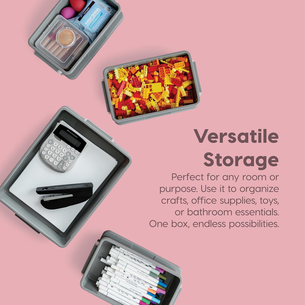 6 Qt. Plastic Craft Storage Container Bins with Lids, 2 Pack, Small Art & Office Supply Organizer Tote, Sensory Bins