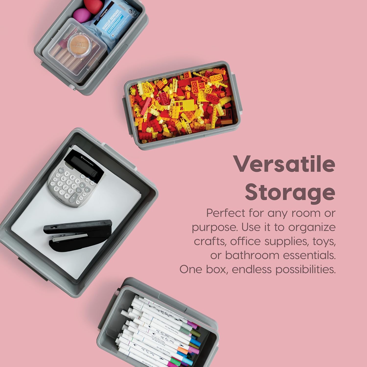 6 Qt. Plastic Craft Storage Container Bins with Lids, 2 Pack, Small Art & Office Supply Organizer Tote, Sensory Bins