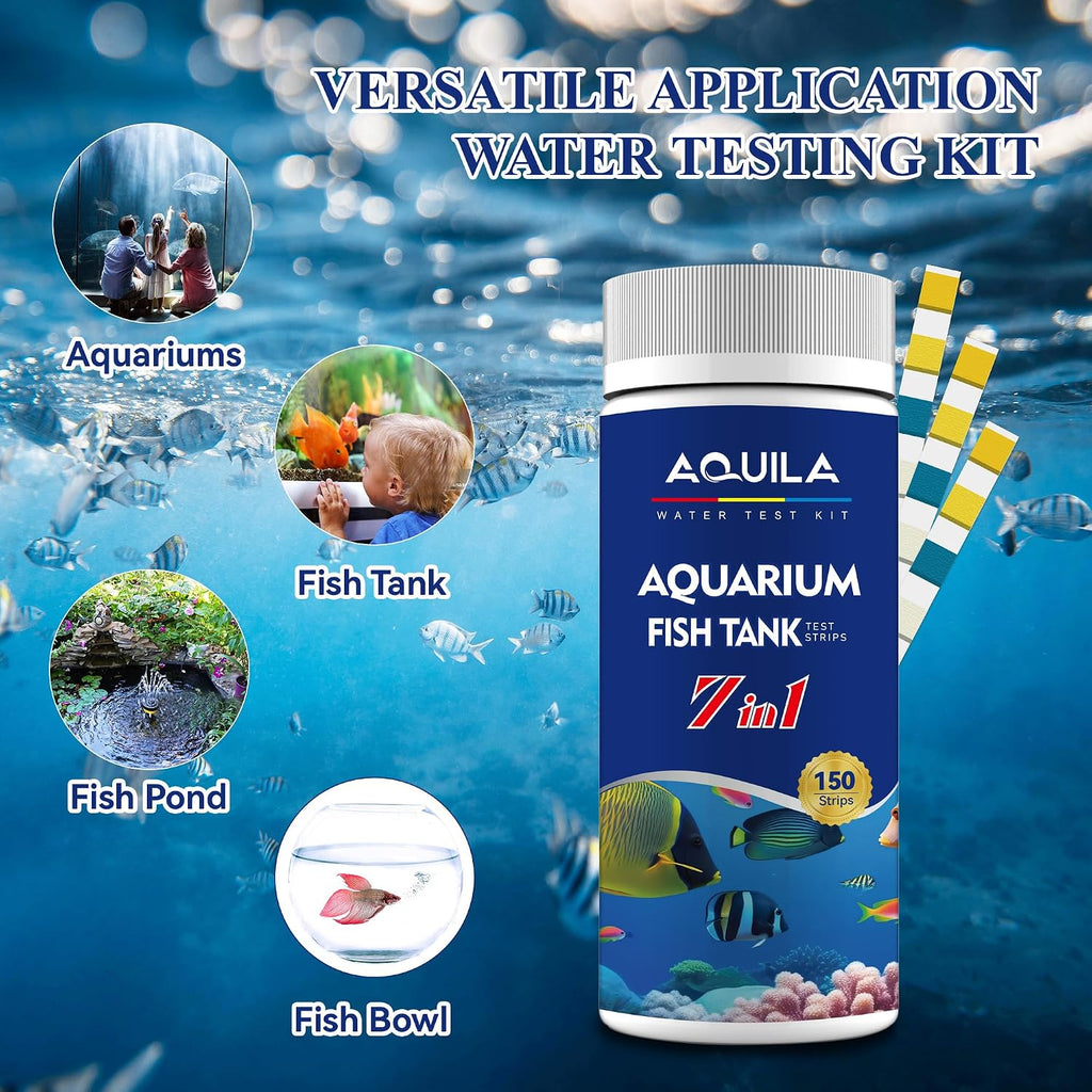 Aquarium Water Ammonia Test Strips 7 in 1, 150 Strips Aquarium Water Testing Kit for Freshwater Fish Tank with Test
