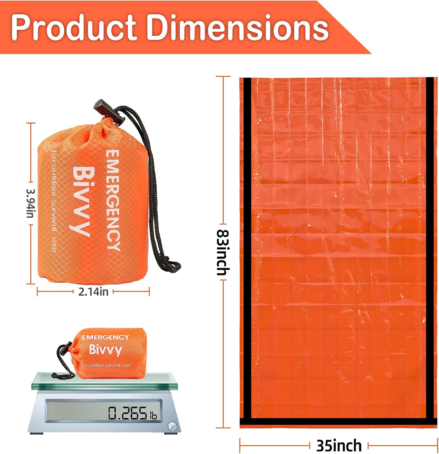 Emergency Sleeping Bag, Survival Bivy Sack Mylar Thermal Emergency Blanket Waterproof Lightweight Portable Shelter