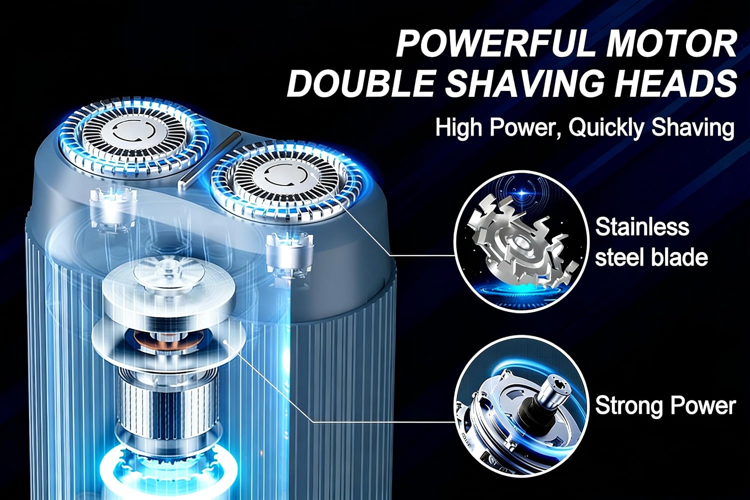 Dual Head Electric Shaver for Men, Rechargeable USB Portable Razor, Wet & Dry Washable Rotary Shaver, Compact Travel