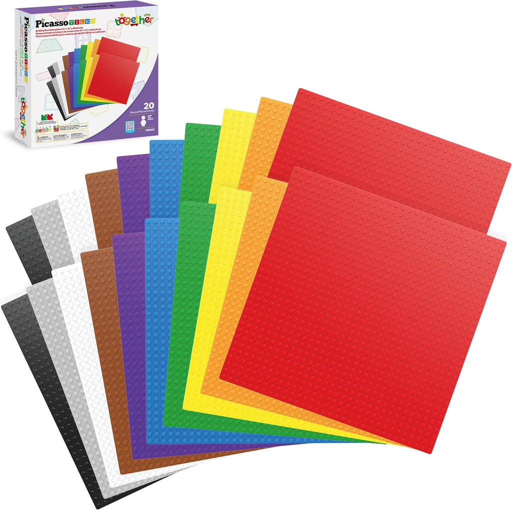 Brick Baseplate Classic Building Block Foundation Kit 20 Pack 10"x10" Platform Multi Color Bricks Stud Blocks
