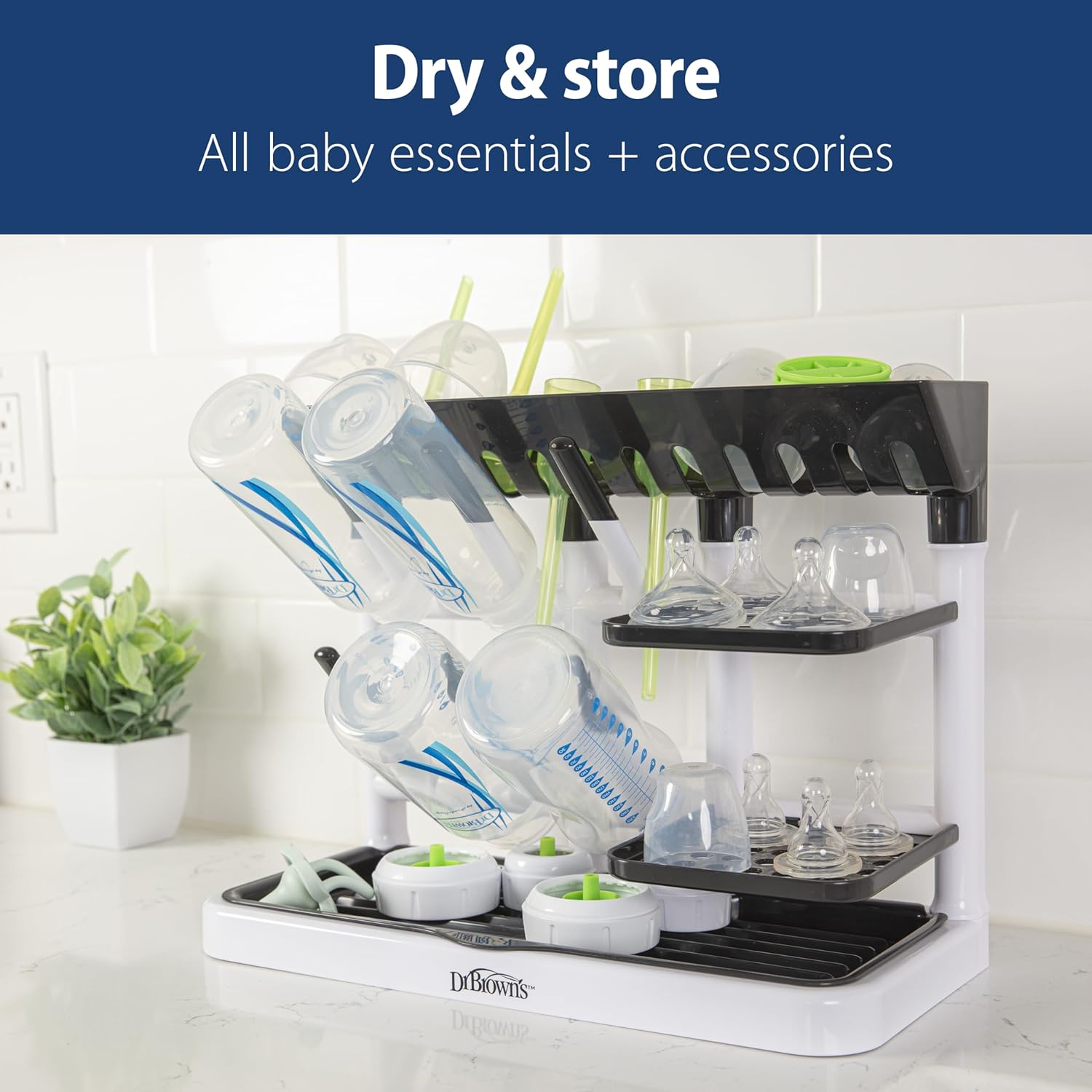 Drying Tower, Stand-Up Drying Rack, Countertop Baby Bottle Drying with Organized Storage for Baby Essentials, Space