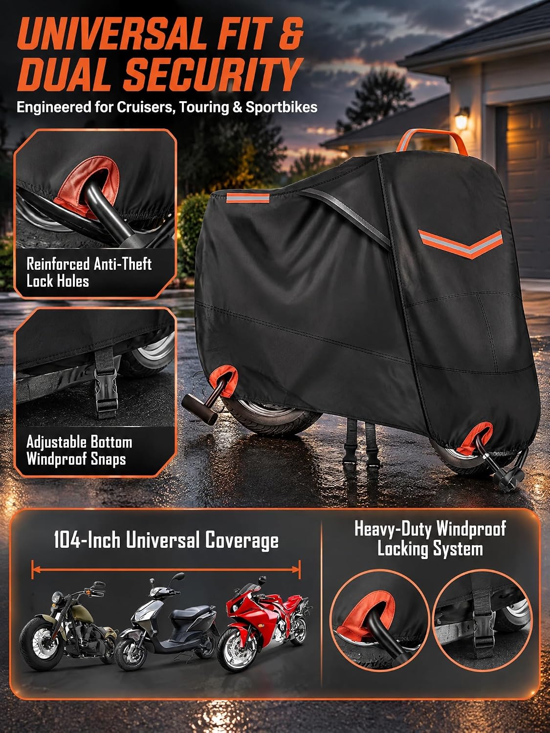 Heavy Duty Motorcycle Cover Waterproof,420DHigh Density Oxford,Nano Coating