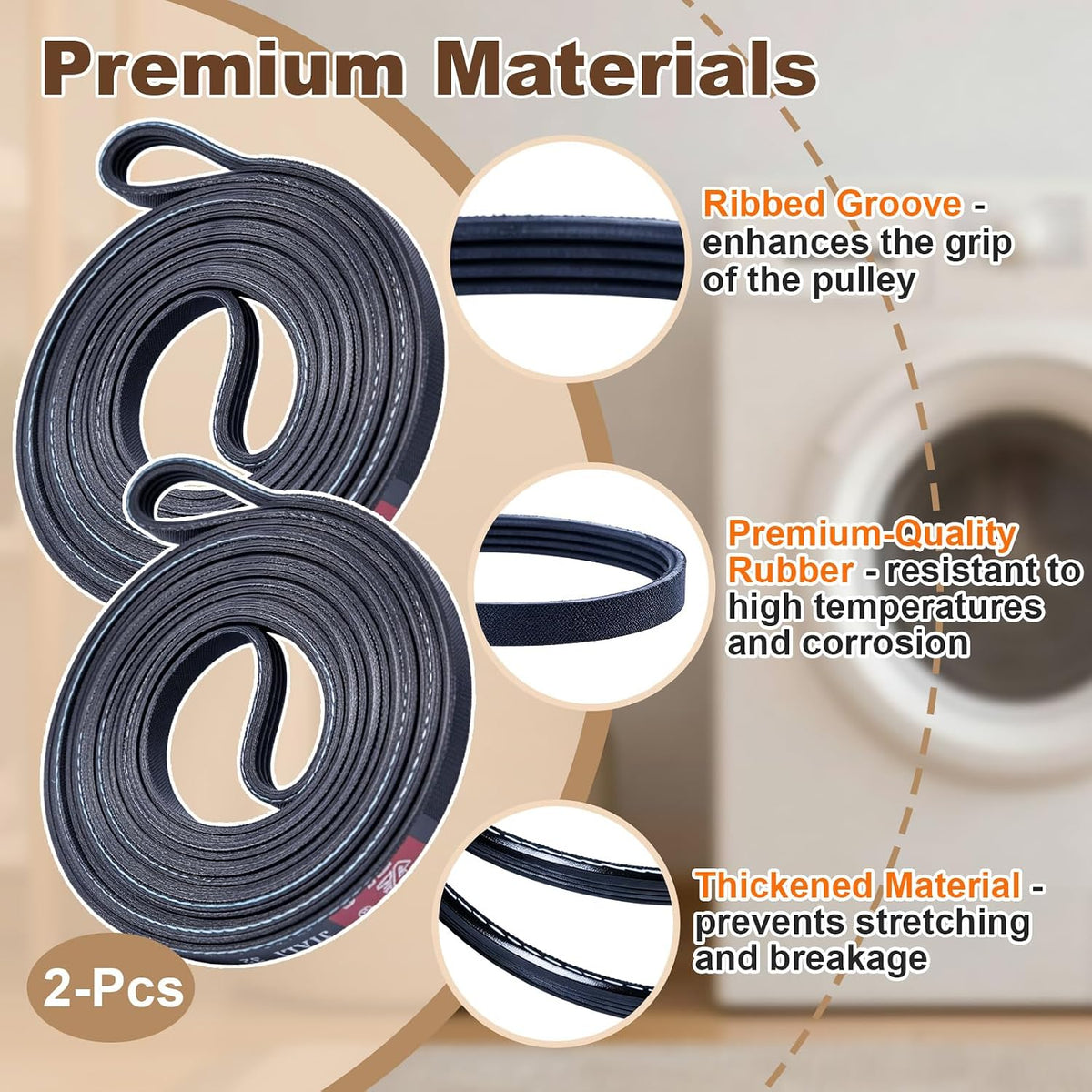 2-Pack Dryer Drum Belt Replacement Replaces HTX24EASK0WS etc