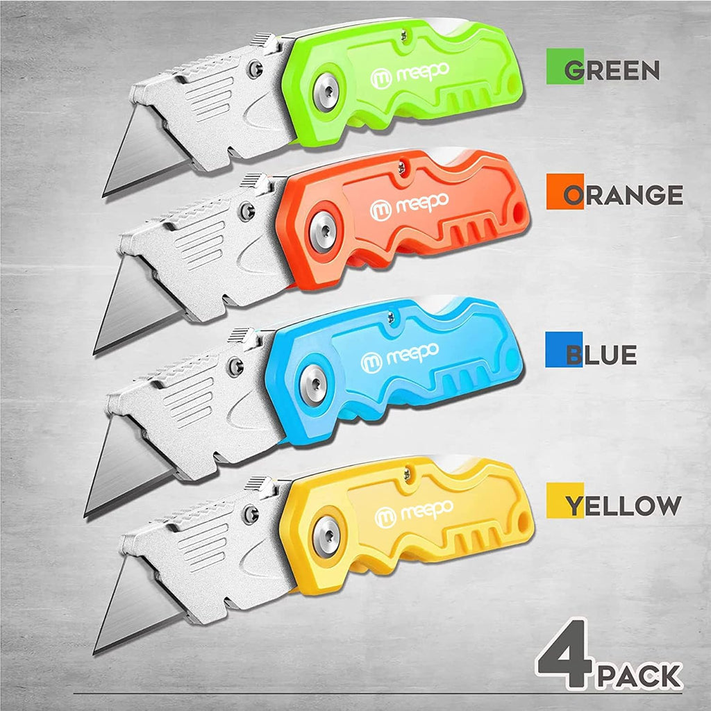 4-Pack Box Cutter, Colorful Folding Utility Knife w/ 10 pcs Blades