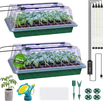 Seed Starter Tray with Grow Light, 2 Pack 80-Cell Seedling Starter Kit with Smart Timer & Humidity Dome, Indoor Plant