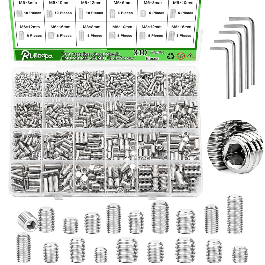 310 Pcs Set Screw Assortment Kit 24 Size 304 Stainless Steel Metric