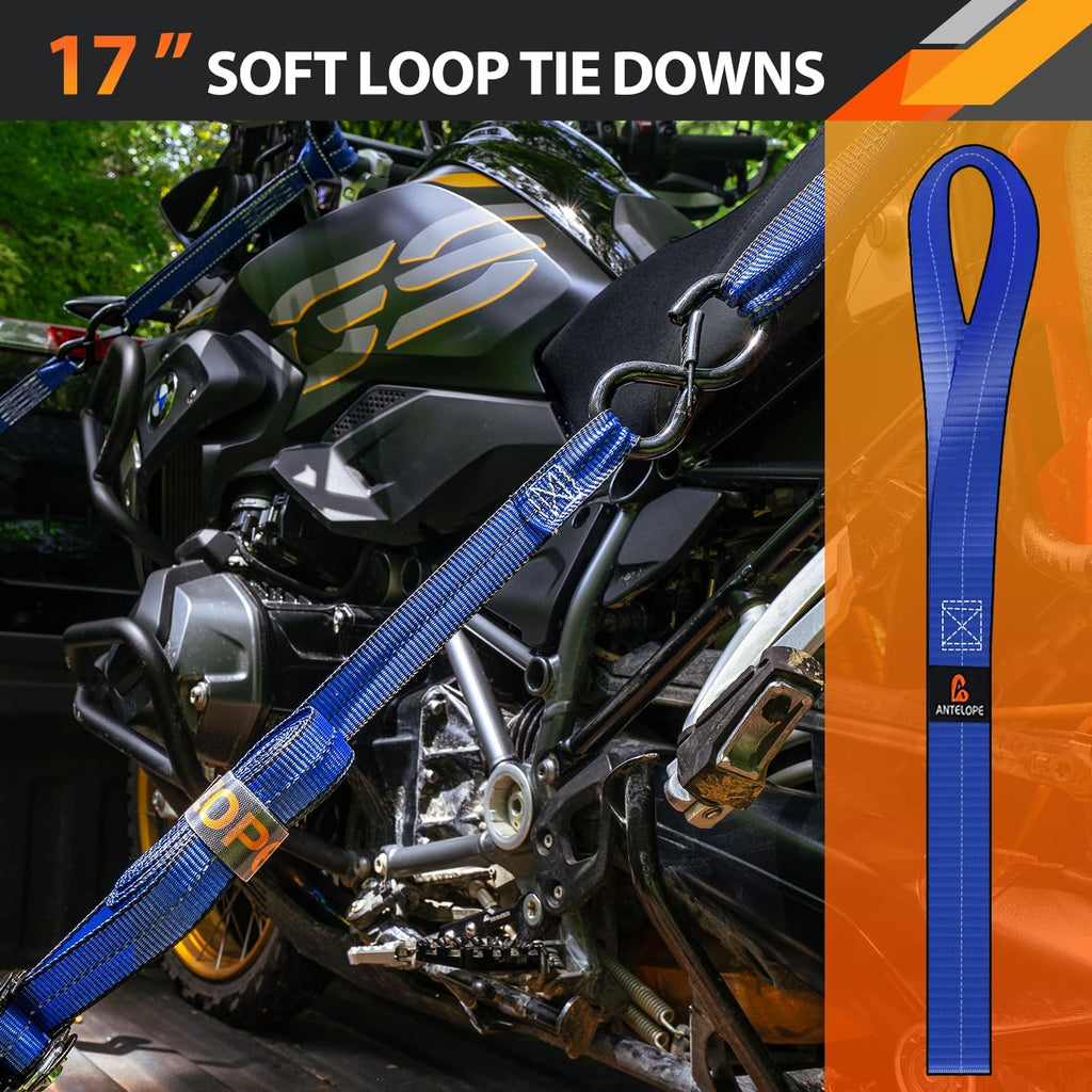 4 Pack 1.5" x 8' Ratchet Tie Down Straps with S Hooks, Blue | 5250 LBS Breaking Strength Heavy Duty Ratchet Straps