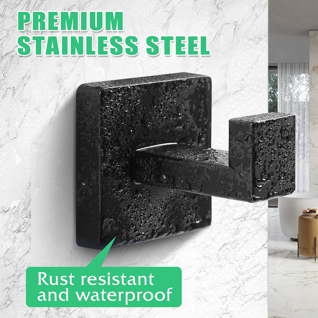 Heavy Duty Stainless Steel Towel Hooks, Wall Mounted Square Robe Hooks for Bathroom, Kitchen, Bedroom, Hotel Matte