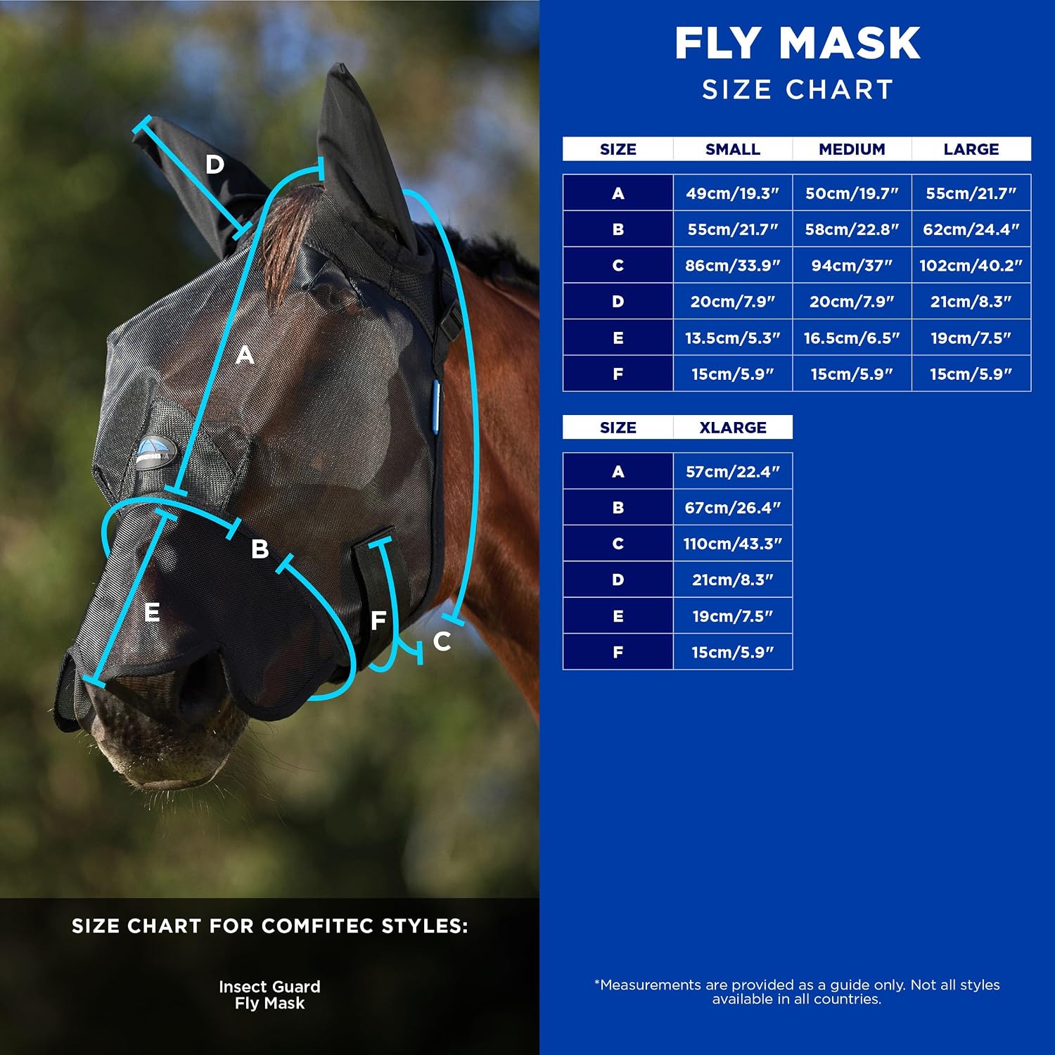 ComFiTec Insect Guard Fly Mask with Ears, Black, Large