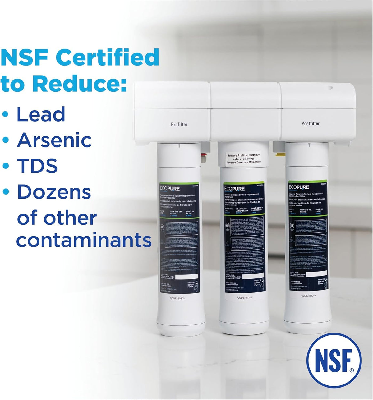 ECOP30 Premium Reverse Osmosis System – Under Sink Drinking Water Filter System – NSF-Certified – Reduces Lead