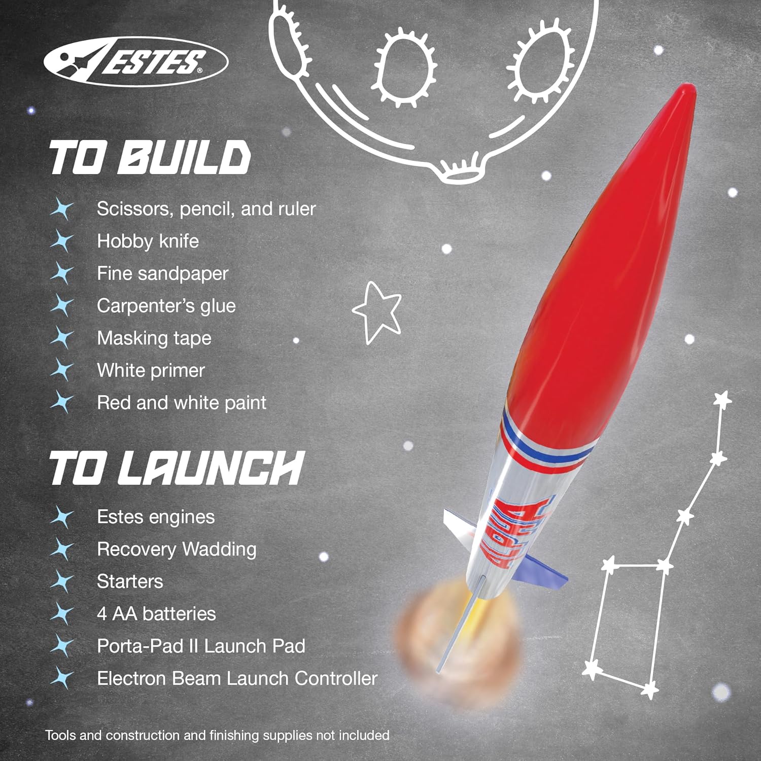 1225 Alpha Rocket-Building Kit, Intermediate Flying-Rocket-Model Kit for Ages 10+
