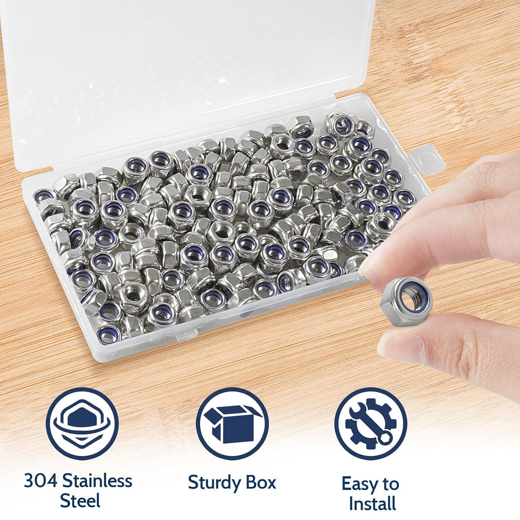 M6-1.0 Lock Nut, 150Pcs Stainless Steel Nylock Insert Locking Nuts