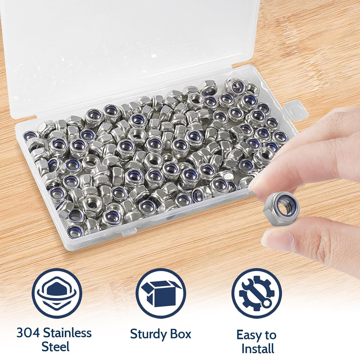 M6-1.0 Lock Nut, 150Pcs Stainless Steel Nylock Insert Locking Nuts