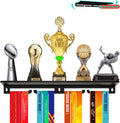 Medal Hanger Display with Trophy Shelf - Durable Metal Rack for Award Ribbon Hanger Holds Up to 16 Medals 5 Trophies