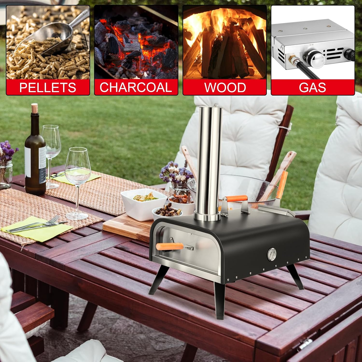 Pizza Oven Outdoor Wood Fired and Gas Pizza Oven 12 Multi-Fuel Pizza Oven, Portable Pizza Maker Oven Grill for