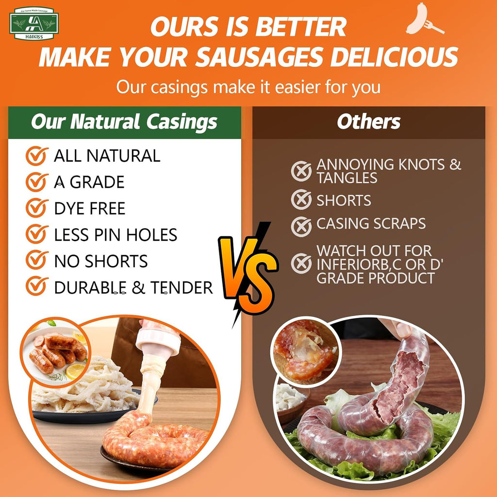 Natural Hog Sausage Casing, Edible Casings for Sausage Making, Pre-Tubed, Great for Snack Sticks, Italian Sausage