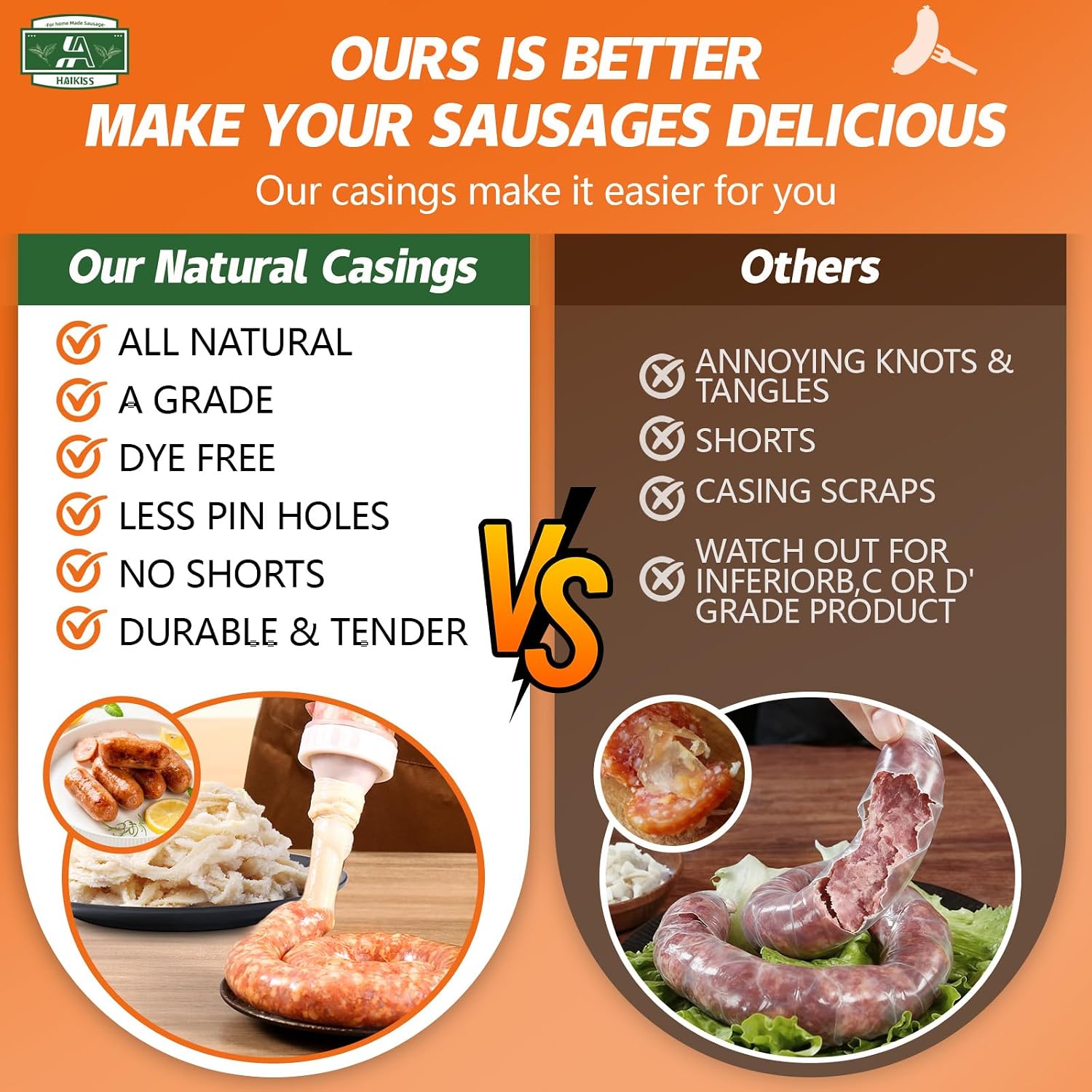 Natural Hog Sausage Casing, Edible Casings for Sausage Making, Pre-Tubed, Great for Snack Sticks, Italian Sausage