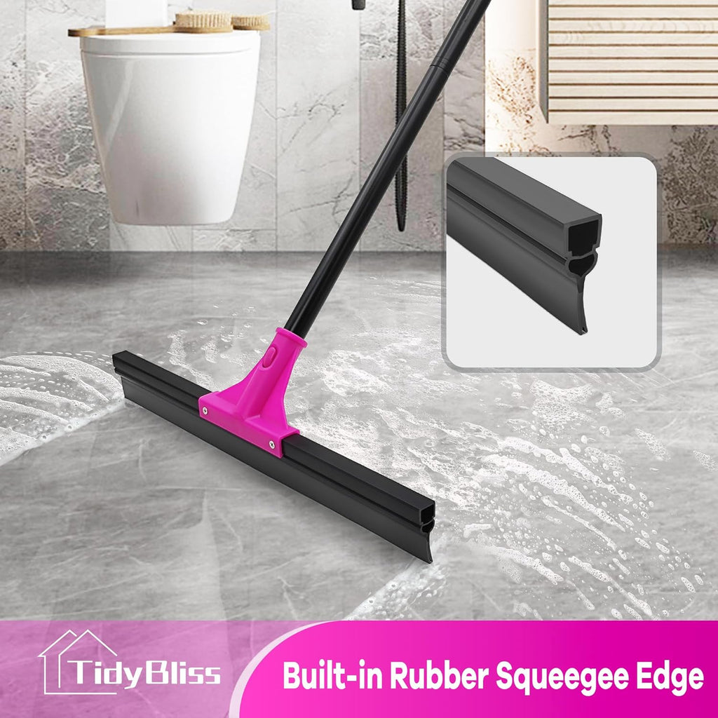 Floor Squeegee Heavy Duty with 58.3 inches Long Handle, Rubber Foam Water Scraper Broom Epoxy Wiper Mop for Cleaning
