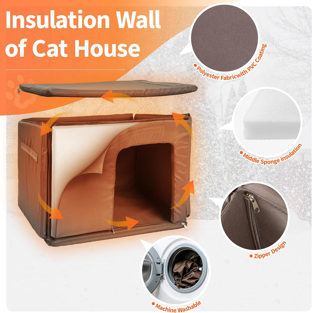 Outdoor Cat House Insulated Feral Cat Shelter for Winter All-Round Thermal Liner with Openable Waterproof Roof