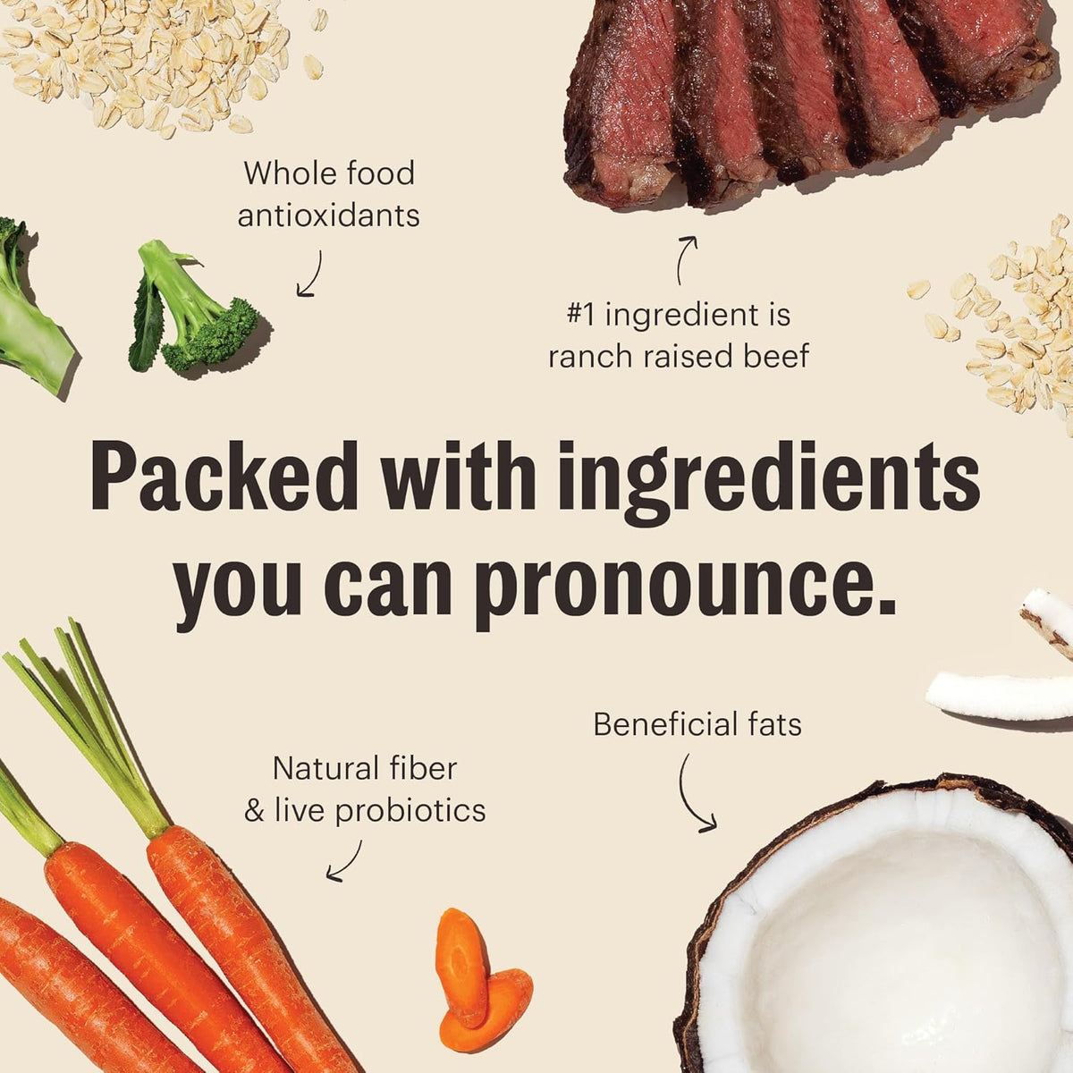 Whole Grain Beef, Oat & Superfoods Whole Food Clusters, Vet Crafted Human Grade Dry Dog Food, Healthy Nutrition for