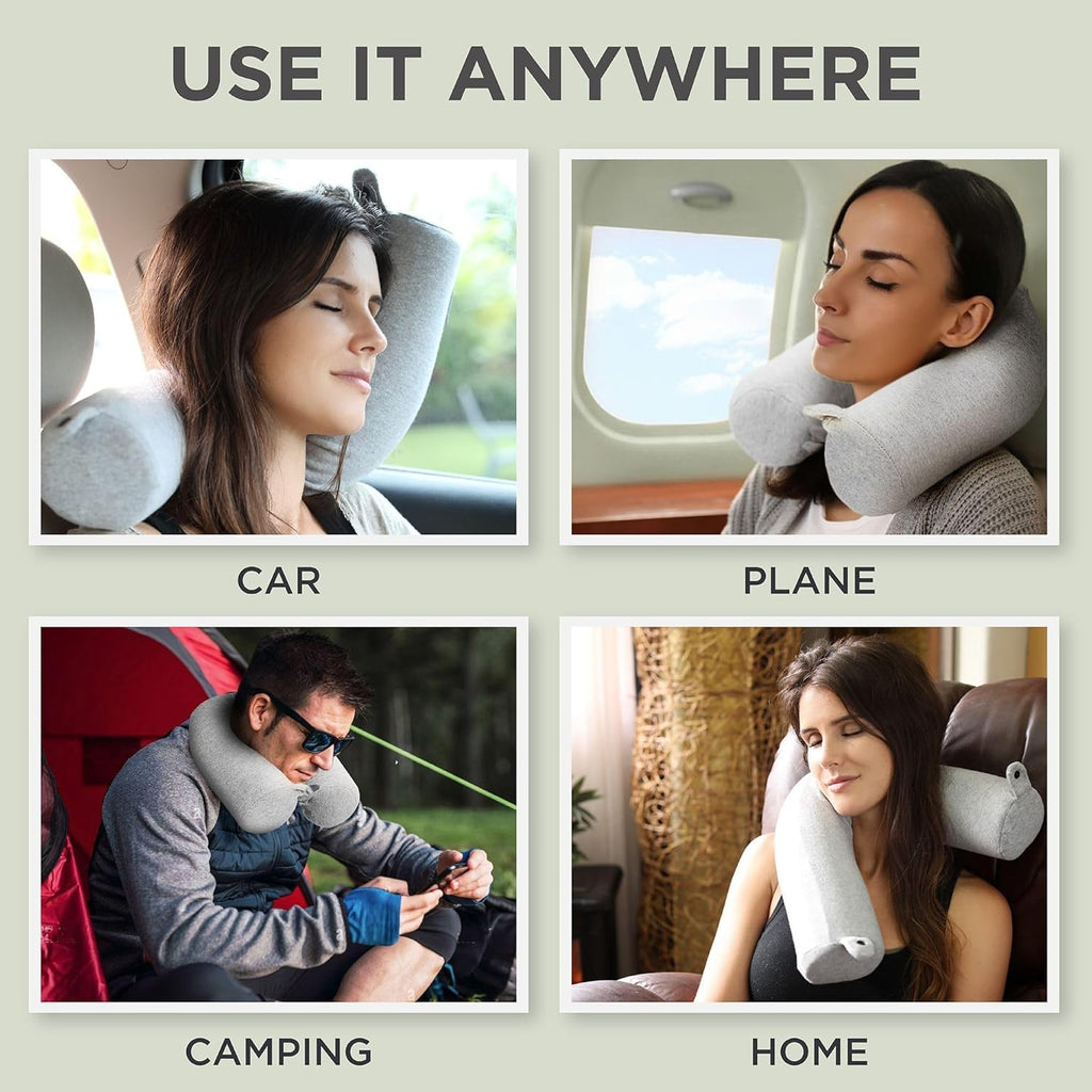 Twist Memory Foam Travel Pillow, Bendable Neck Pillow for Airplane, Car and Home, 26-Inch Adjustable Roll with