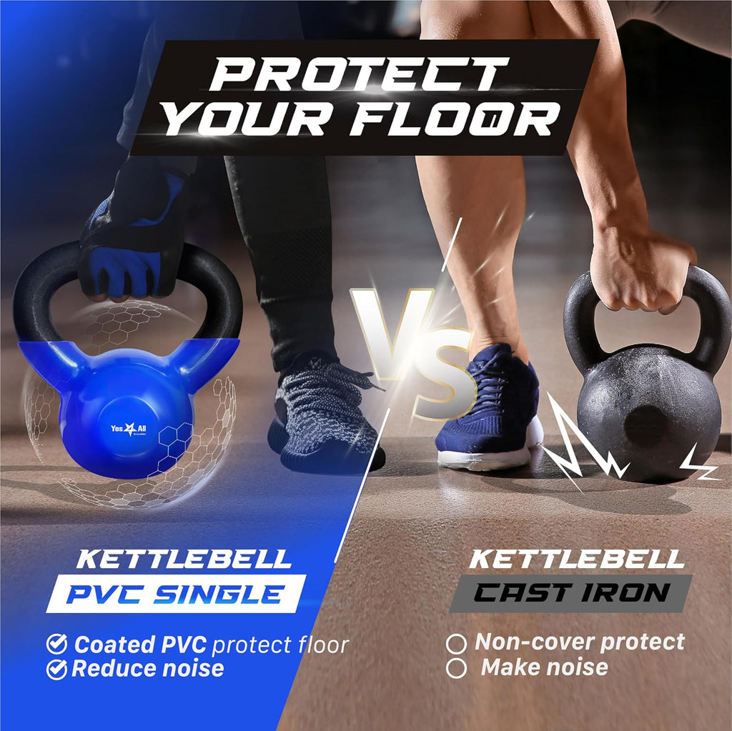 Kettlebell, 5-100 LB Vinyl Coated Cast Iron Strength Training Kettlebells for Home Gym Exercises, Fitness, Full Body