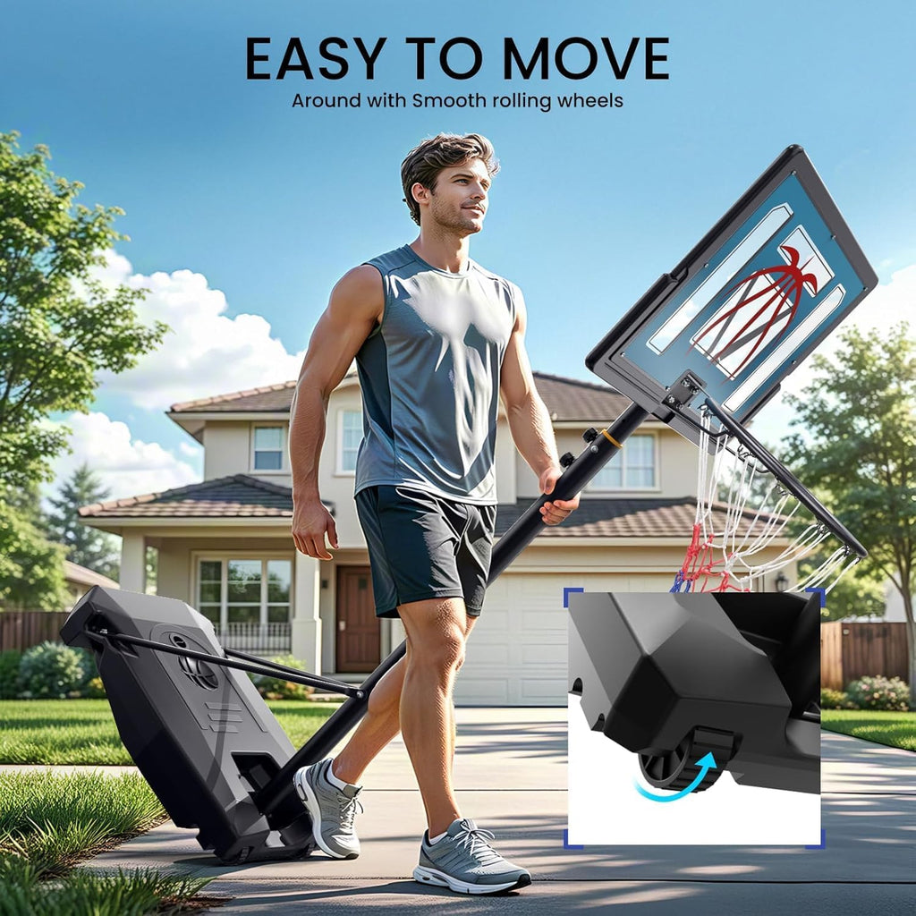 Basketball Hoop Outdoor 4.82-8.53ft Adjustable, Portable Basketball Goals | With 2 Wheels, 32 Inch PC