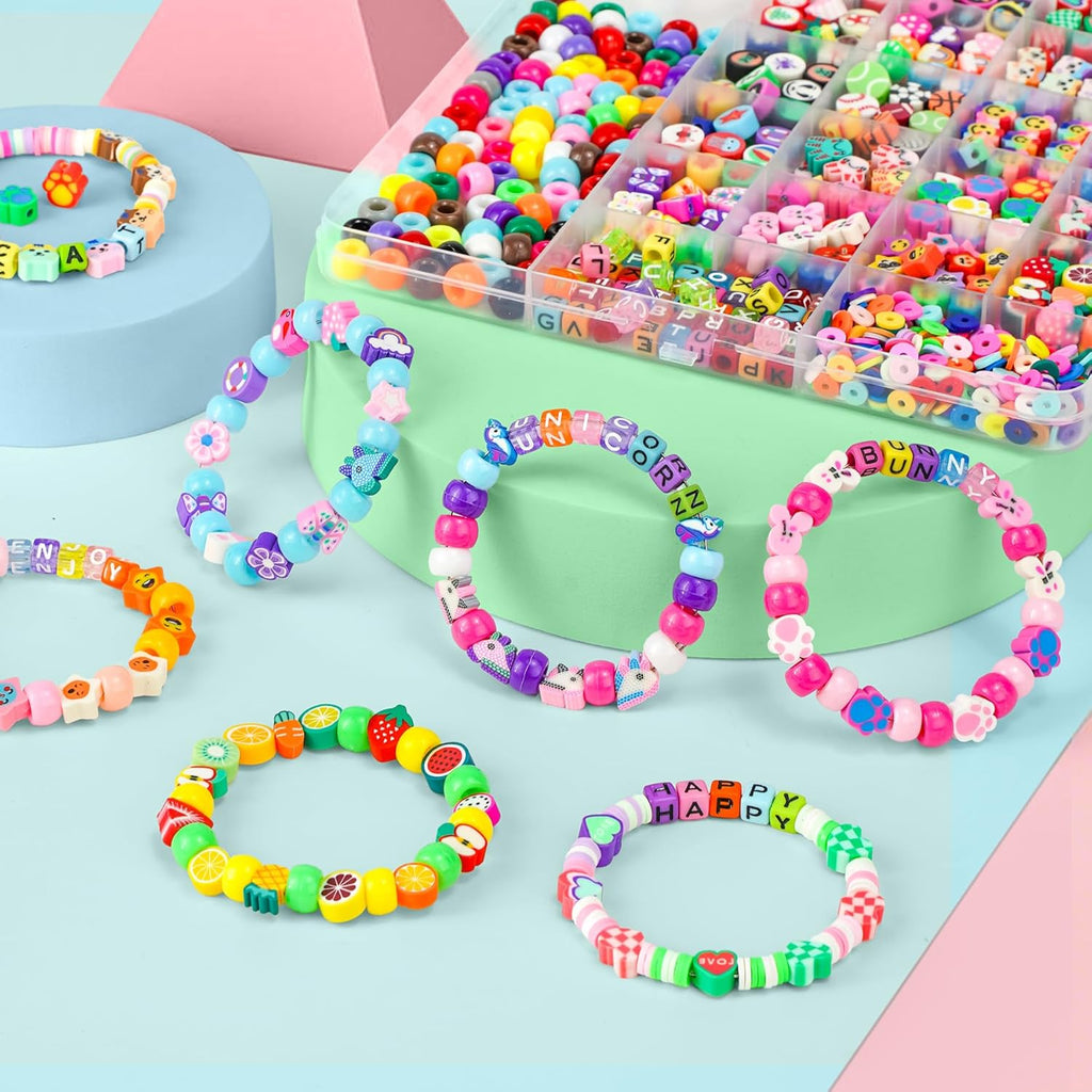 1200 Pcs Polymer Clay Beads Bracelet Making Kit, 25 Style Animal Fruit Flower Butterfly Bunny Pony Letter Beads