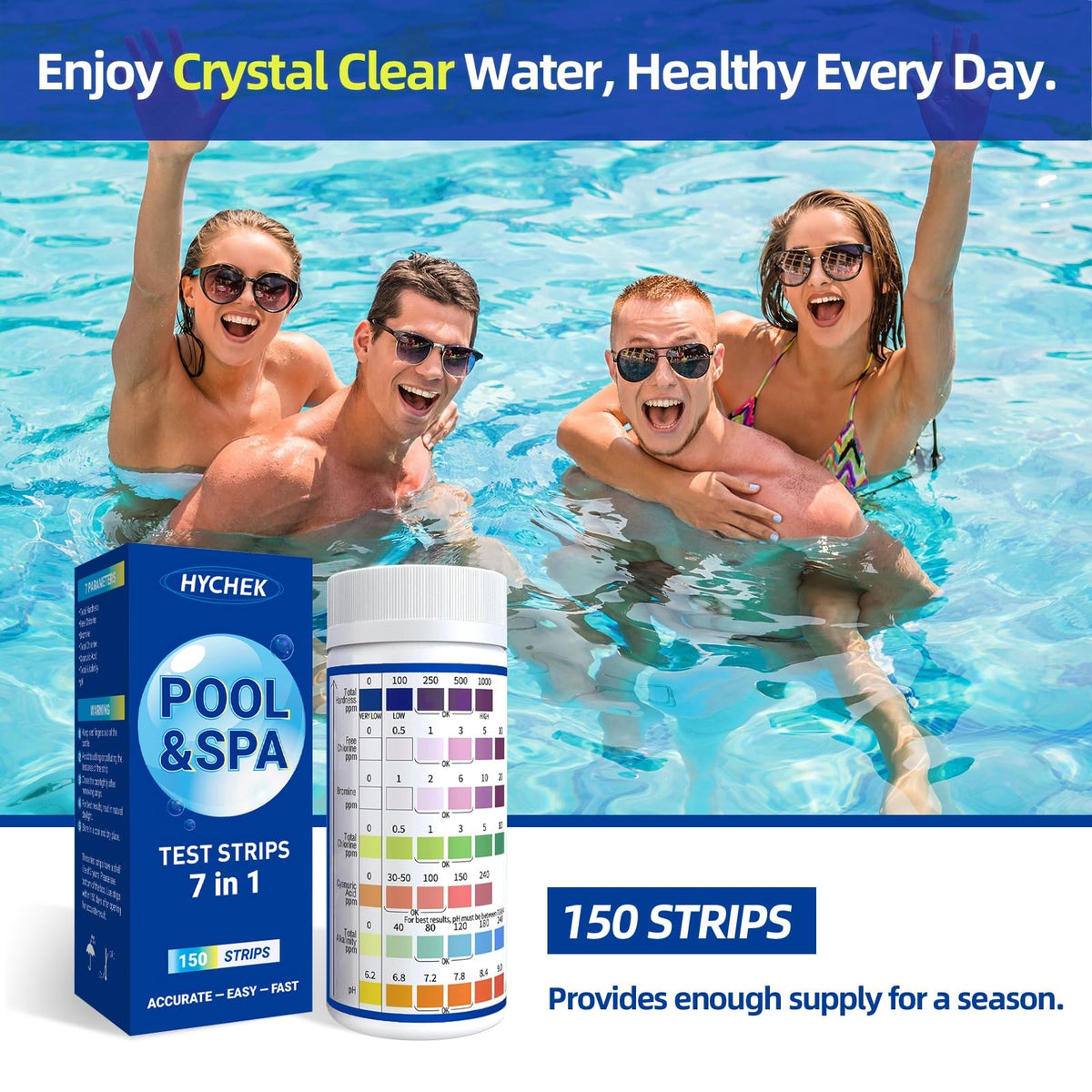 7 in 1 Accurate Pool Test Strips, 150-Count Hot Tub & Spa Test Strip