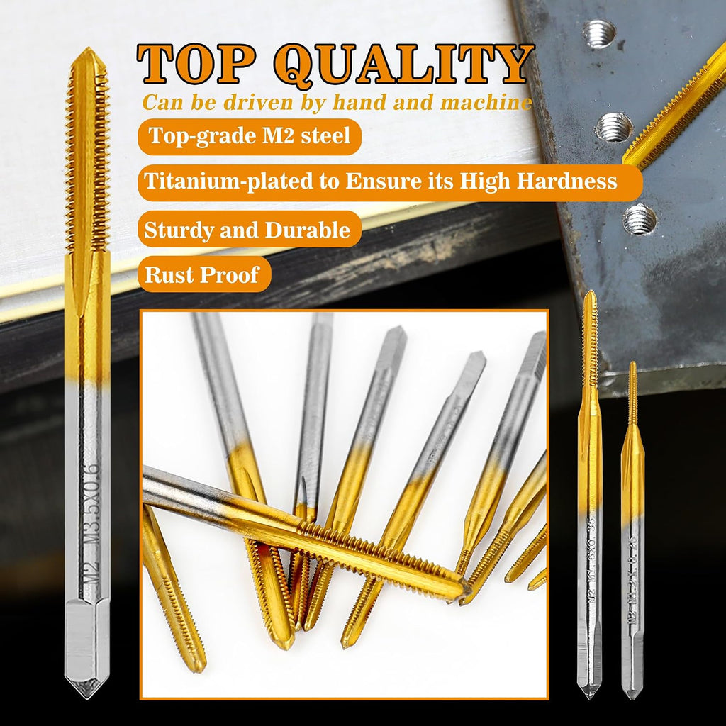 10pcs Micro Metric Taps Bits Set with 1Pc Tap Wrench for Metal M1-M3.5