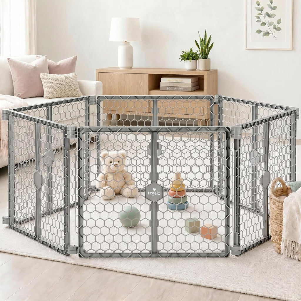 Safety 192" Super Wide Baby Gate & Play Yard, 2-in-1 Adjustable Playpen for Babies, Toddlers & Pets, Includes Wall