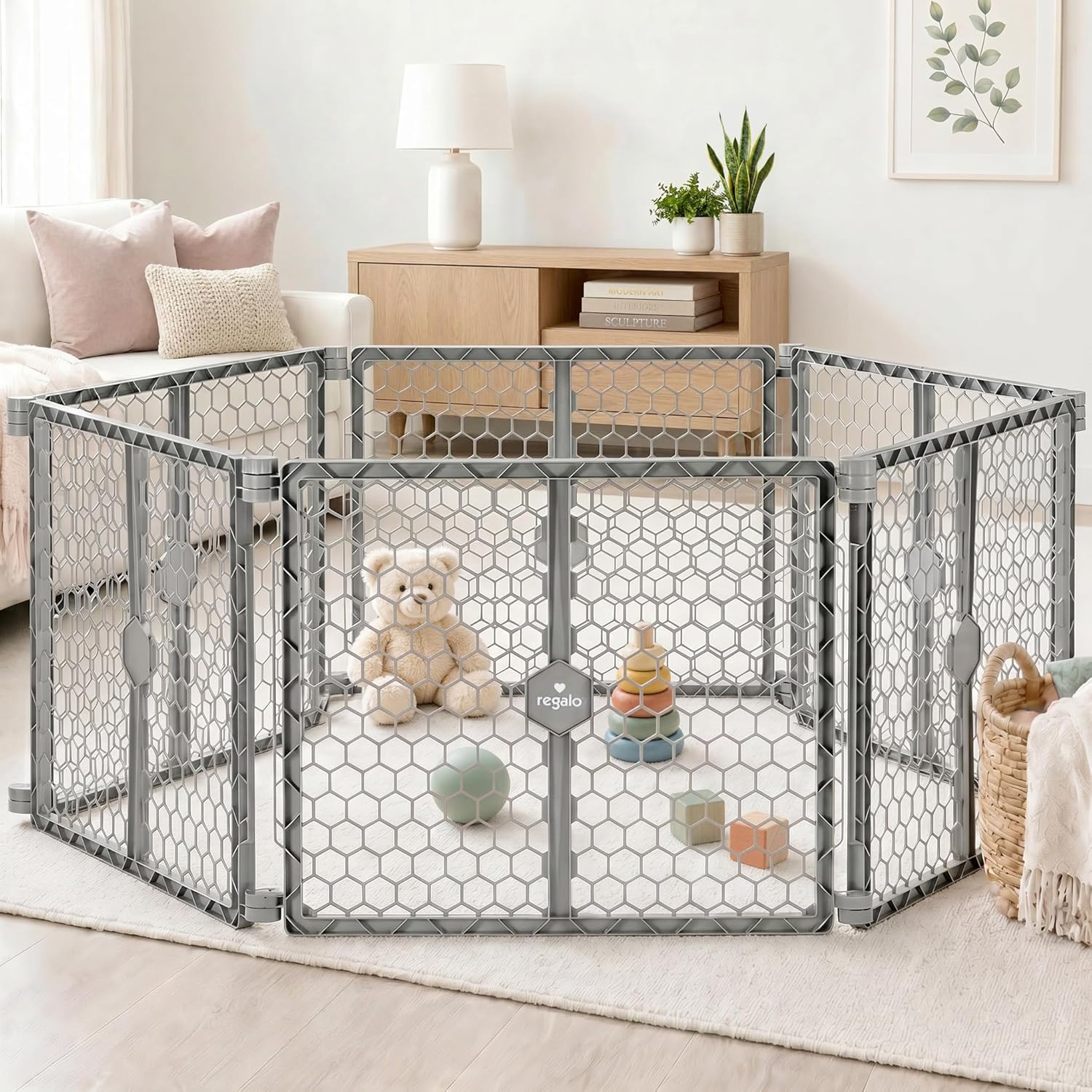 Safety 192" Super Wide Baby Gate & Play Yard, 2-in-1 Adjustable Playpen for Babies, Toddlers & Pets, Includes Wall