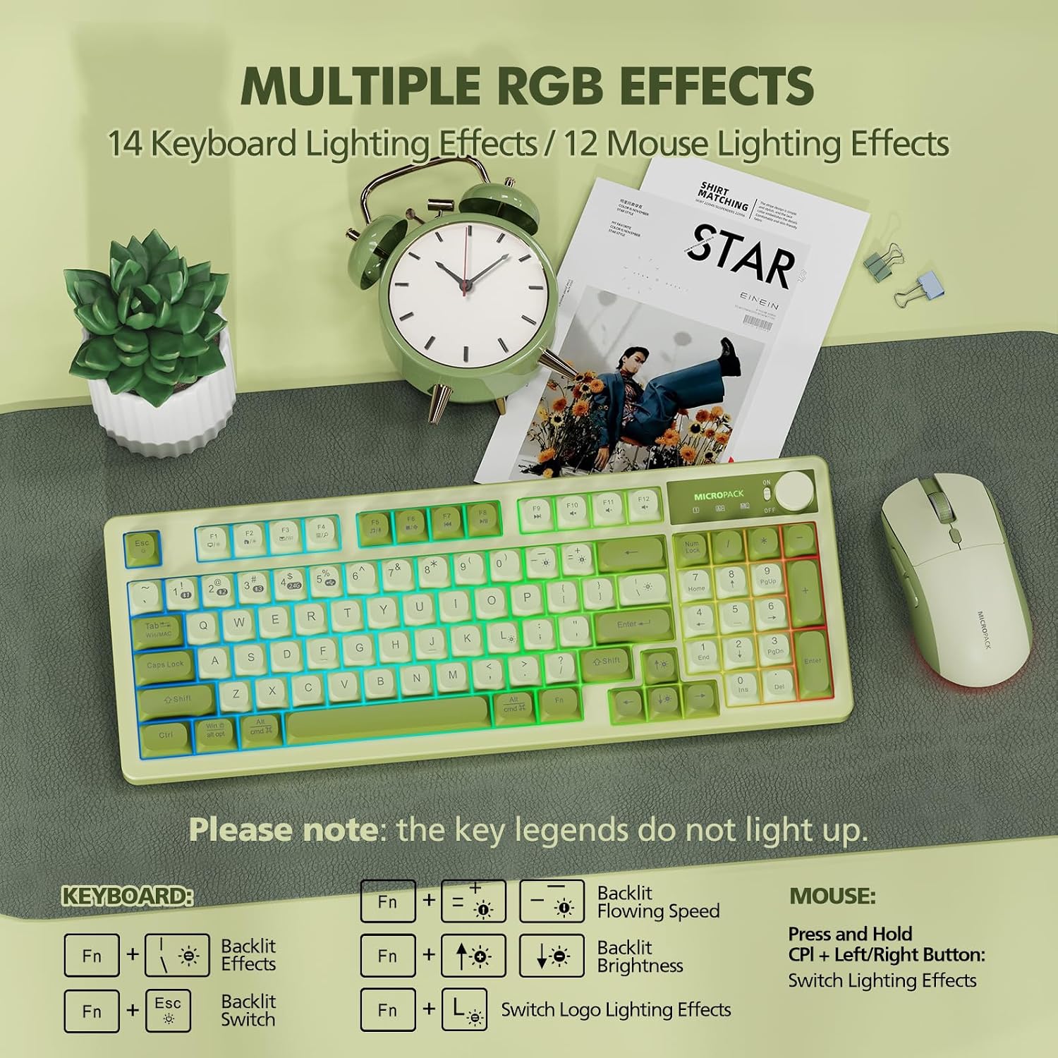 Wireless Keyboard and Mouse Combo Creamy with Number Pad for Desktop Mac iPad Bluetooth/2.4ghz/Wired Rechargeable