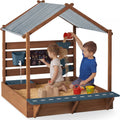 Best Choice Products Sandbox with Canopy, Extra Large Wooden Kids Sand Box, Water Table & Sink, Chalkboard, Bench