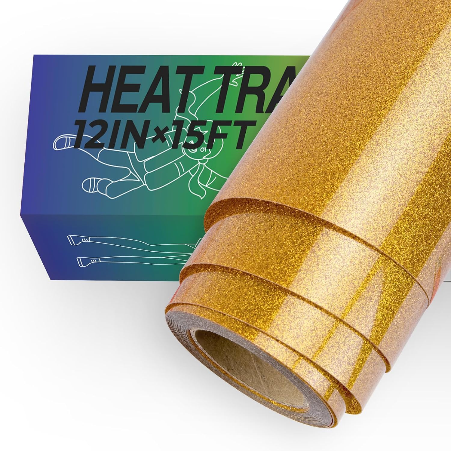 Gold Glitter HTV Vinyl- 12" x 15ft Glitter Iron on Vinyl for Shirts | Gold Glitter Heat Transfer Vinyl Roll for All