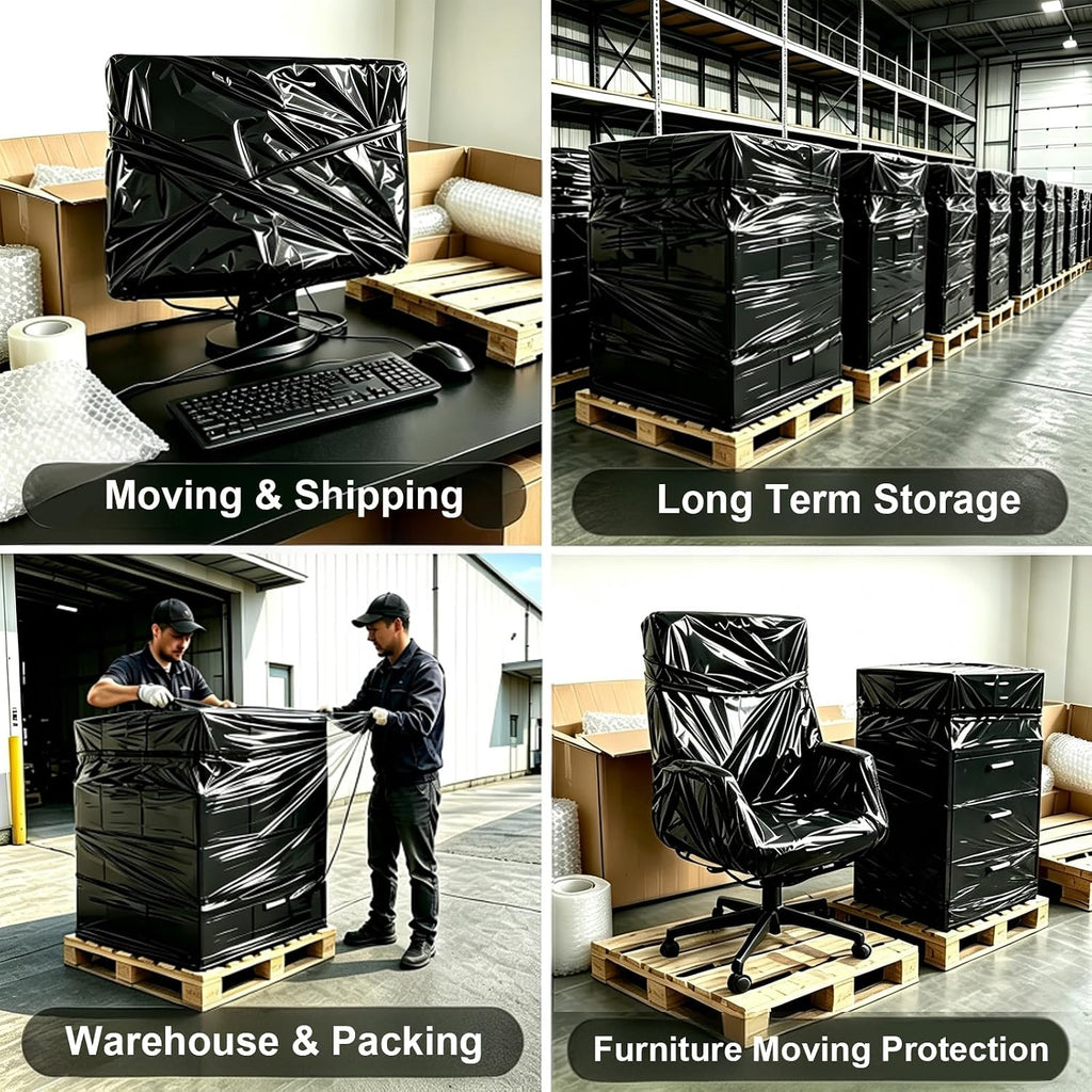 Black Stretch Wrap 20" x 820ft 80 Gauge Industrial Strength with Handle