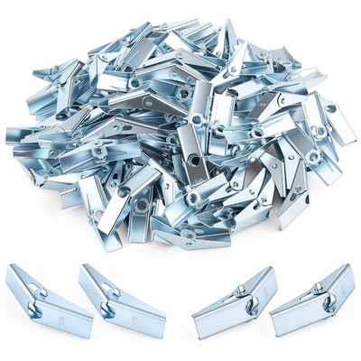 100 Pack 3/8-16 Spring Toggle Wing Nuts Only, Zinc Plated Stainless Steel Toggle Bolt Wings for Drywall Hollow Wall