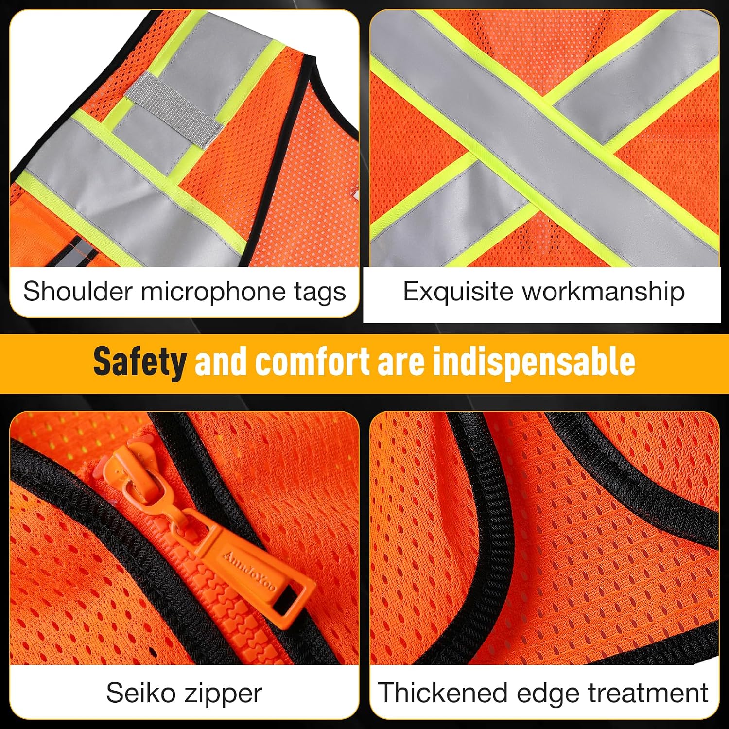 Class 2 Safety Vest with Zipper Front and multiple Pockets, High Visibility Vest, Meets ANSI/ISEA Standards