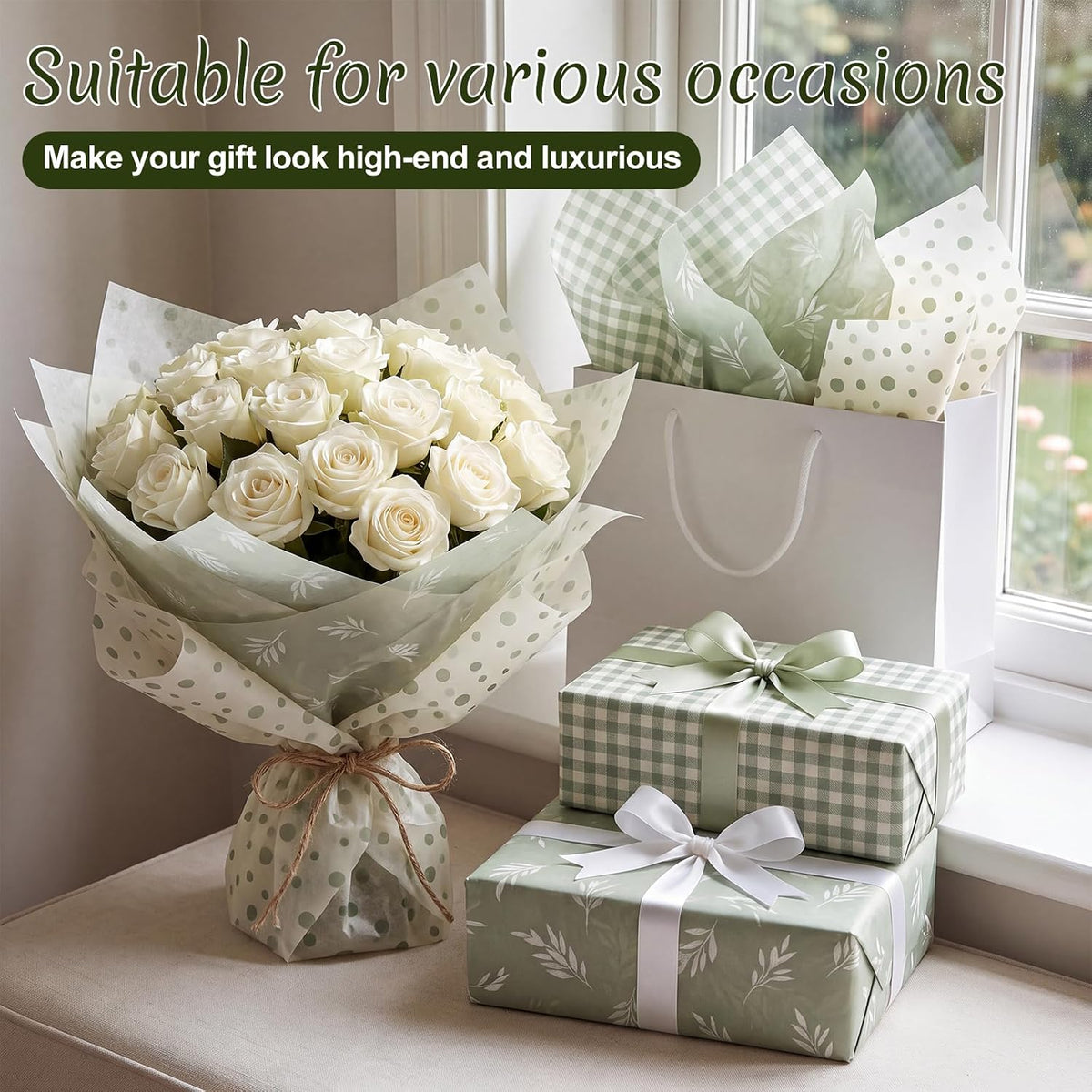 120 Sheets Sage Green Tissue Paper for Gift Bags 20 x 14 Inch
